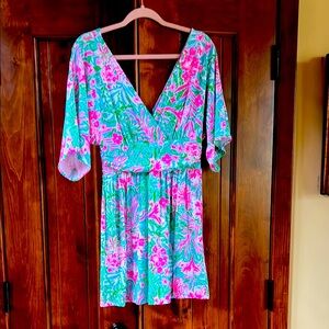 Lilly Pulitzer Leaf It Wild Romper in Pink and Blue